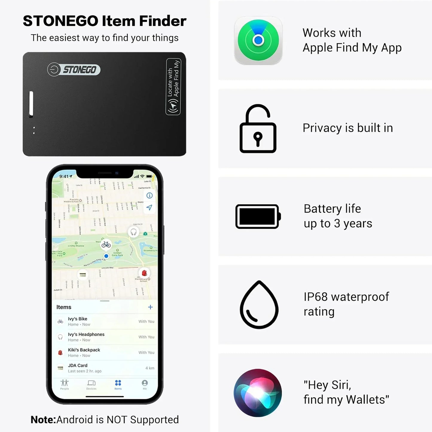 Wallet Anti-Loss Card Location Tracking Smart Tag Bluetooth Device Ultra-Thin Card Wireless Charge IP68 with Iphone Find My