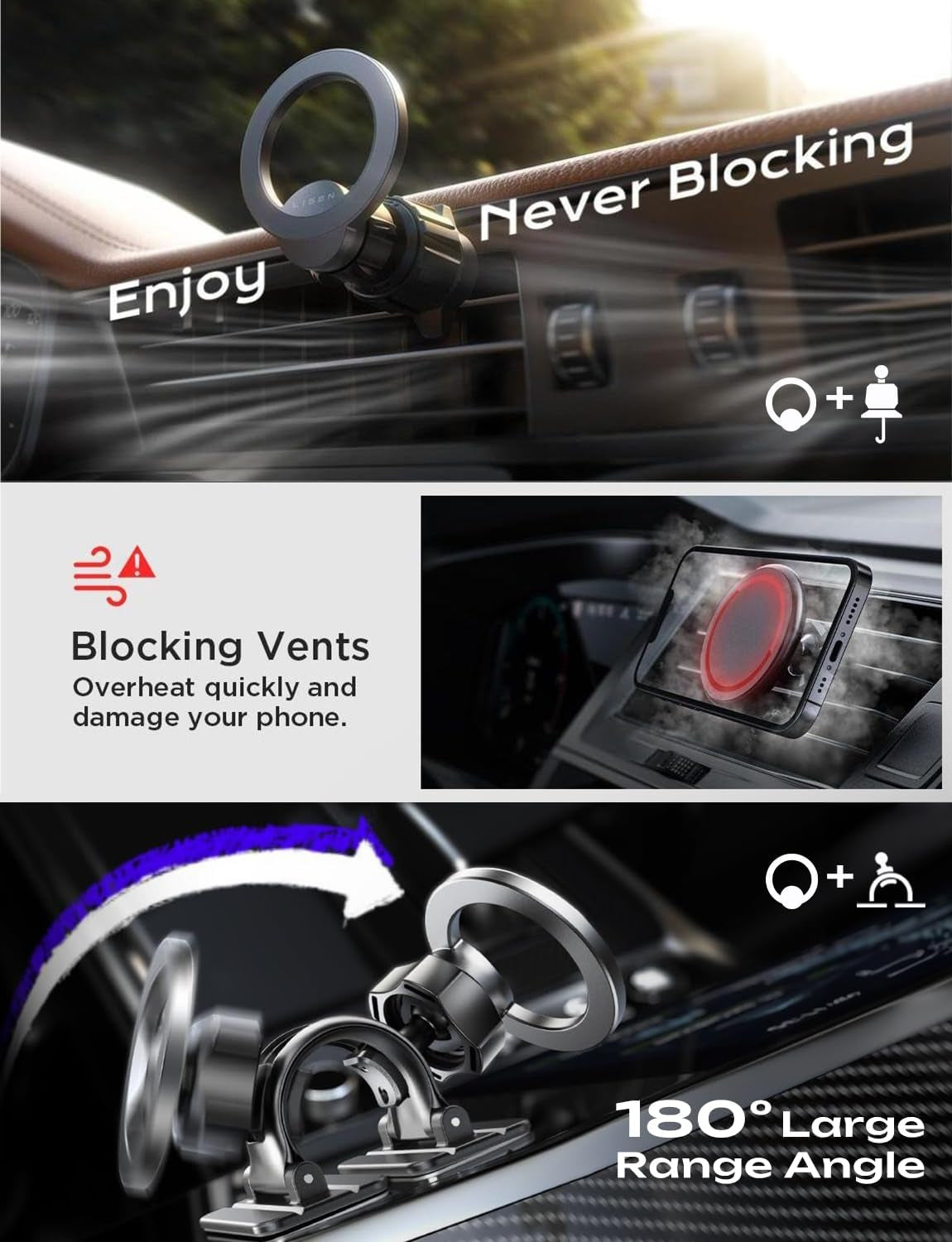 for Magsafe Car Mount [95% Increase Magnetism] Magnetic Phone Holders for Your Car Iphone 17 Car Accessories for Men Truck 360 Vent Phone Mount for Garmin GPS Fit Iphone 17 Pro Max Air 16 15
