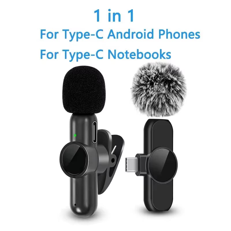 Wireless Lavalier Microphone Mini Portable Smart Noise Reduction Video Recording Microphone for Iphone Android Lapel Mic