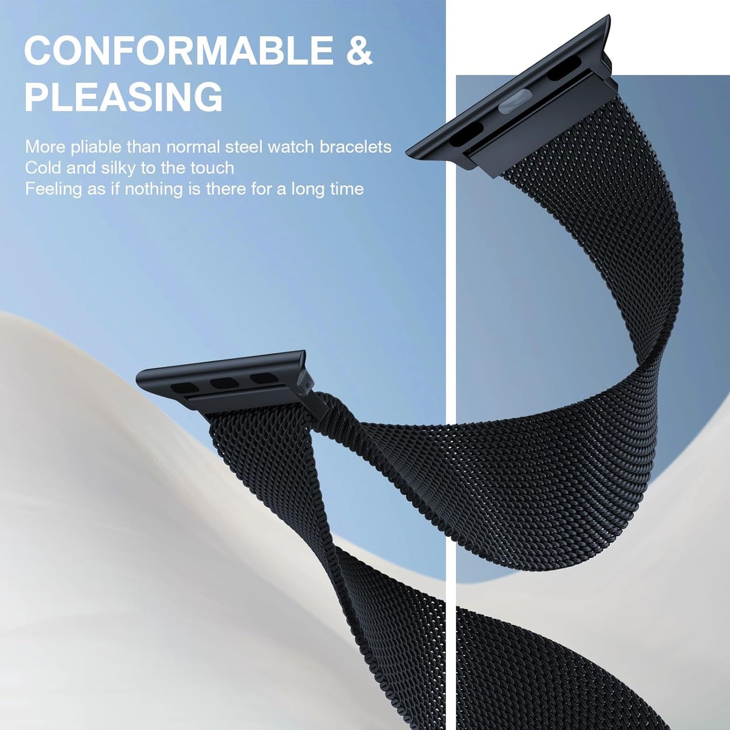Sleek Stainless Steel Milanese Loop Bands for All Apple Watch Sizes - Unisex Magnetic Clasp Replacement for Series 1-11 and Ultra Models