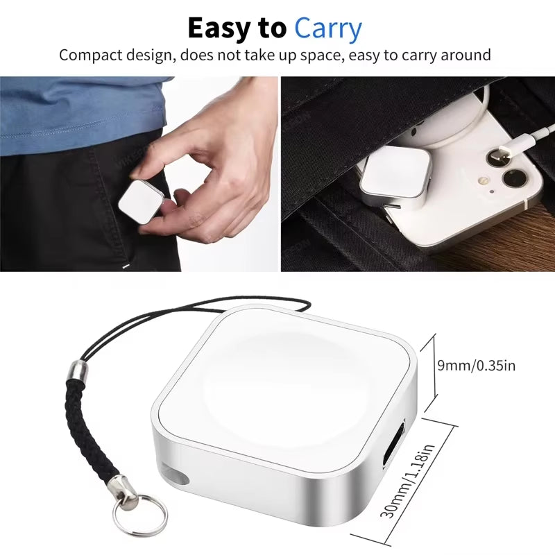 Portable Wireless Watch Charger Type C 8Pin Two Interfaces for Apple Watch S9 8 7 6 5 4 3 2 1 SE Ultra Series Fast Charger