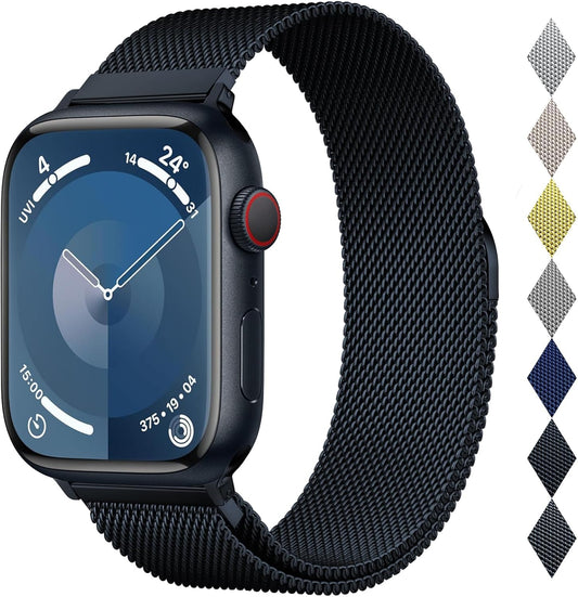 Sleek Stainless Steel Milanese Loop Bands for All Apple Watch Sizes - Unisex Magnetic Clasp Replacement for Series 1-11 and Ultra Models