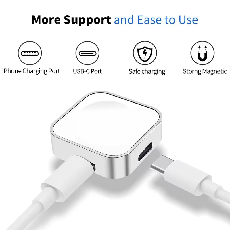 Portable Wireless Watch Charger Type C 8Pin Two Interfaces for Apple Watch S9 8 7 6 5 4 3 2 1 SE Ultra Series Fast Charger